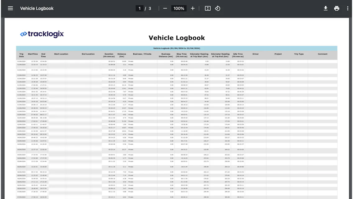 Electronic Vehicle Logbook GPS Tracking - Tracklogix